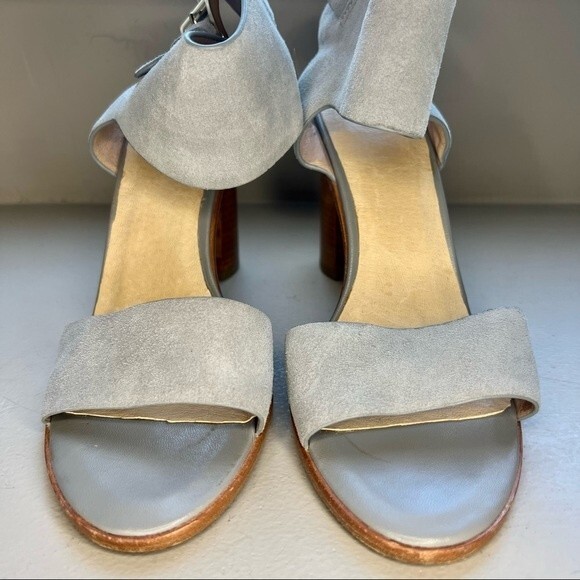 Joie Opal Gray Suede Sandals with Chunky Wood Block Heels Women’s Size 9 - Picture 6 of 12